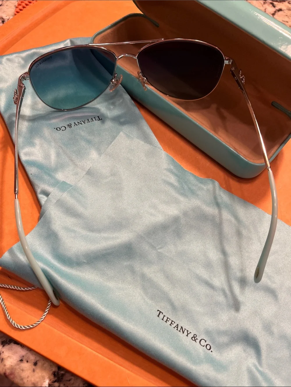 Tiffany & Co. Aviator Sunglasses in Silver Frame with Brown Lenses
